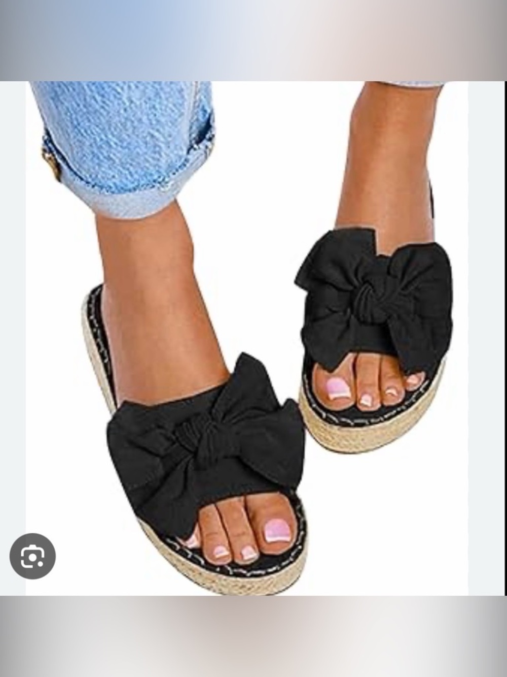 Bella Marie Black Bow Slide Sandals with Espadrille Platform
